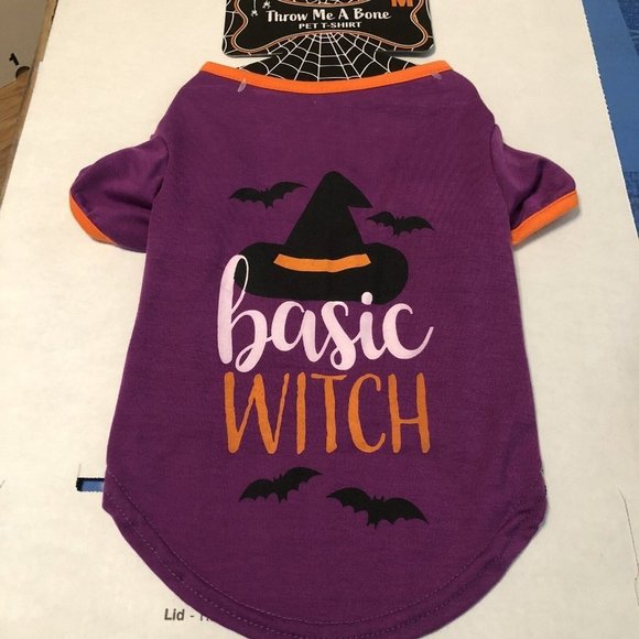 throw me a bone pet t-shirt purple shirt with orange size Meduim “basic witch" - Picture 1 of 7